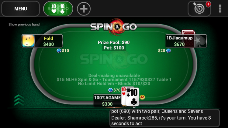 Screenshot of Mobile PokerStars Jackpot Sit & Go